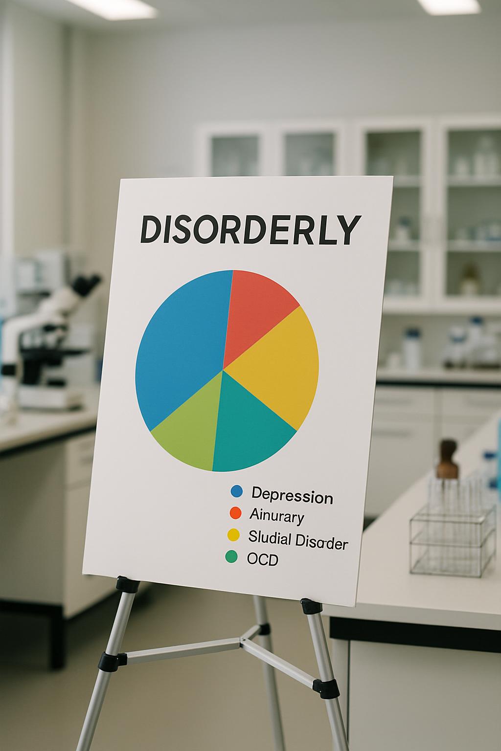Pie chart details disorderly mental health in a laboratory setting, showcasing the seriousness of mental health disorders.